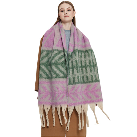 Amazon Hot New Foreign Trade Shawl European And American Autumn And Winter Thickened Circle Yarn Thick Tassel Leaves Scarf