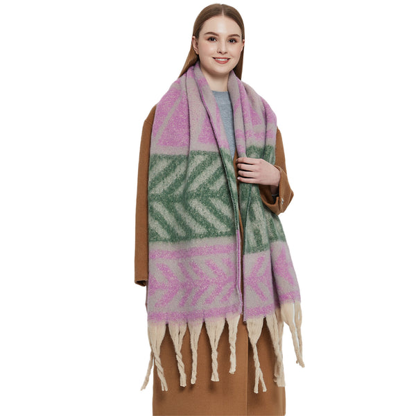 Amazon Hot New Foreign Trade Shawl European And American Autumn And Winter Thickened Circle Yarn Thick Tassel Leaves Scarf