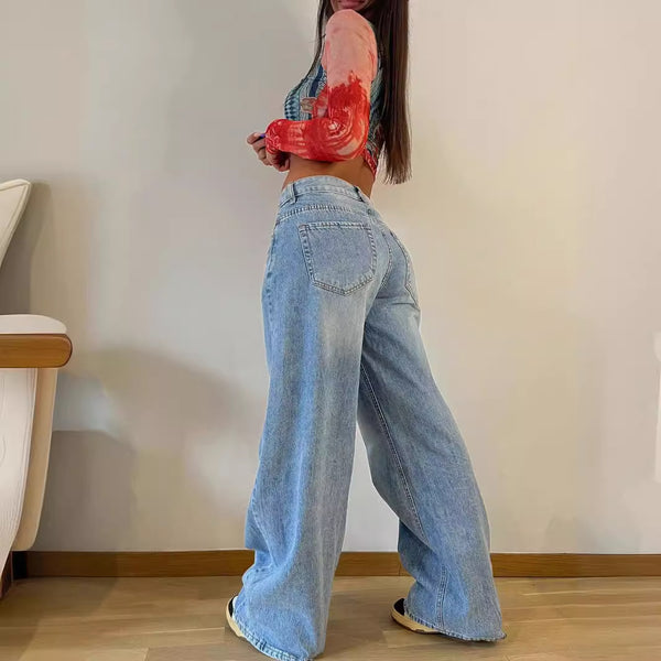 New Retro American-style Long Wide-leg Hot Girl Loose Jeans For Women