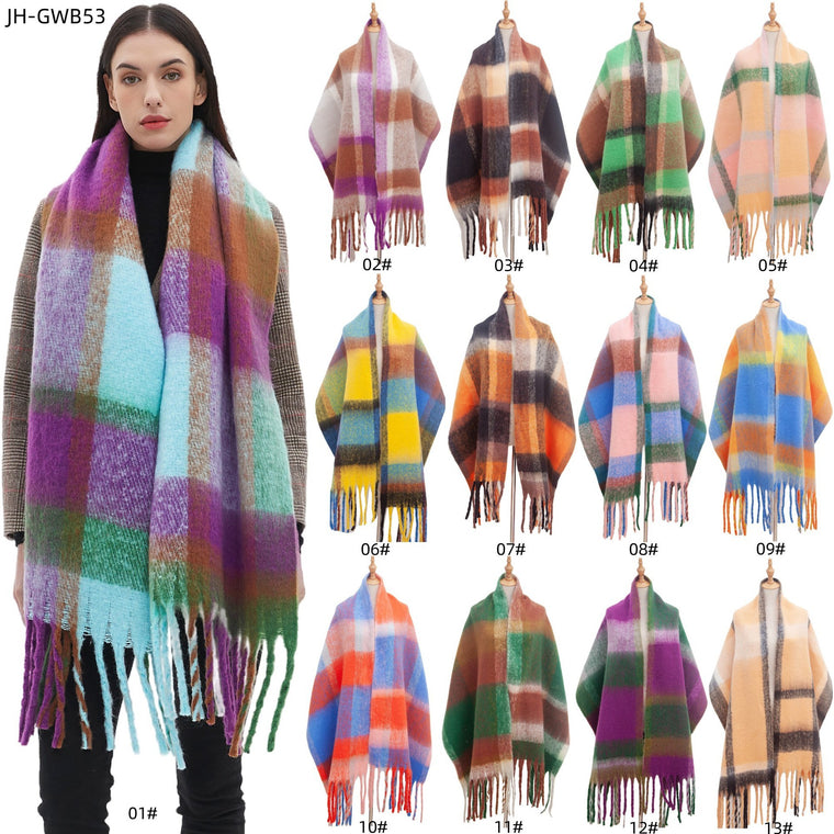 New Circle Yarn Thickened Plus-sized Plaid Scarf Shawl